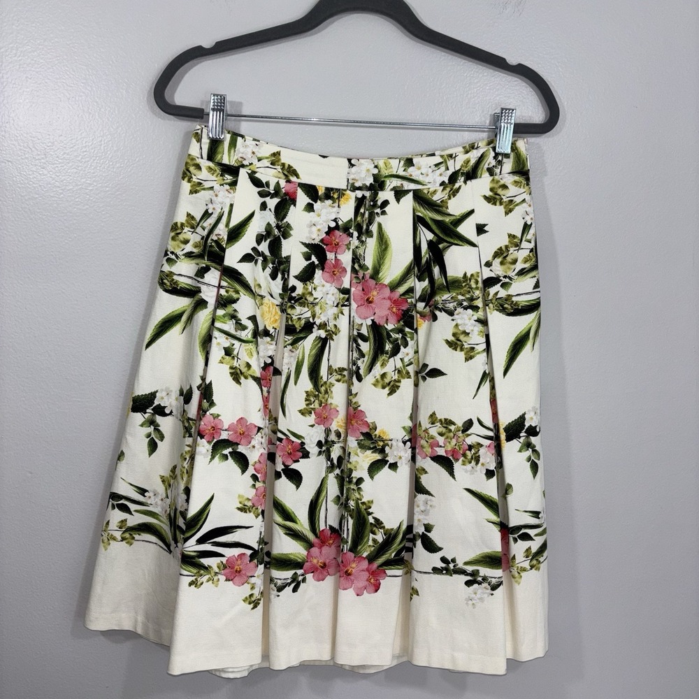 Talbots Floral Trellis Cream/Pink Pleated Midi Skirt Women's Size 4